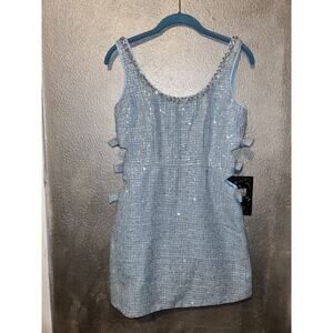 Self-Portrait Cocktail Wedding Prom Powder Blue Tweed Sequin Beaded Mini Dress